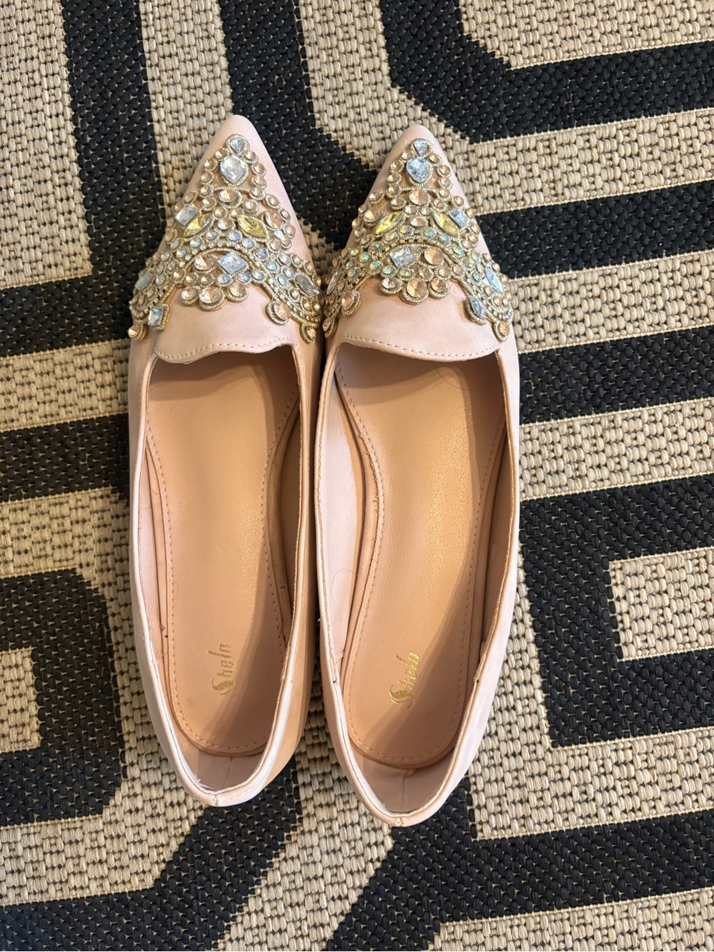 Embellished Blush Pink Pointed Toe Flats